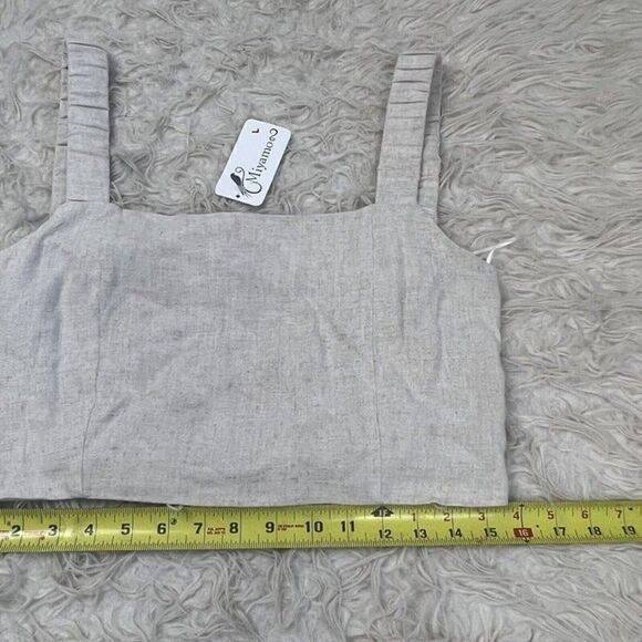 Lush Womens Open Back Linen Beige Cropped Tank Top Blouse NWT Size Large - Picture 10 of 12